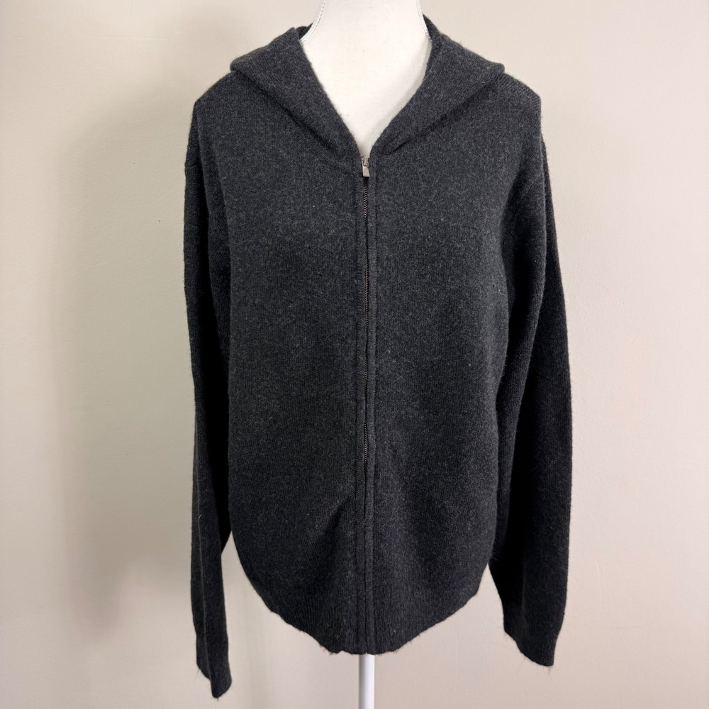 Nuuds Womens Charcoal Gray Wool Yak Blend Full Zip Hooded Sweater Large L